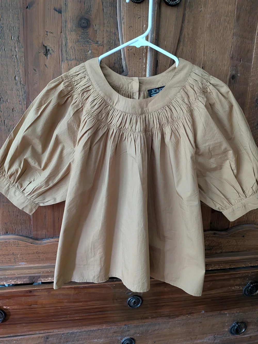 J. Crew Camel Smocked Yoke Puff Sleeve Blouse